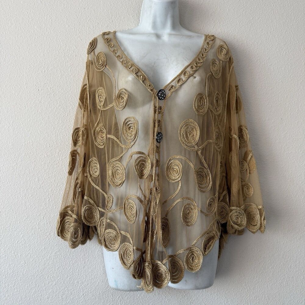 Cacia Bolero Shrug Top One Size Sheer Mesh Embroidered Kimono Coachella Festival
